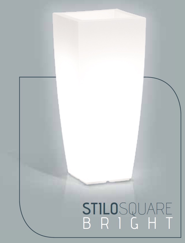 Monacis verlichte bloempot 33x33xH70 cm Stilo Square Bright Wit licht